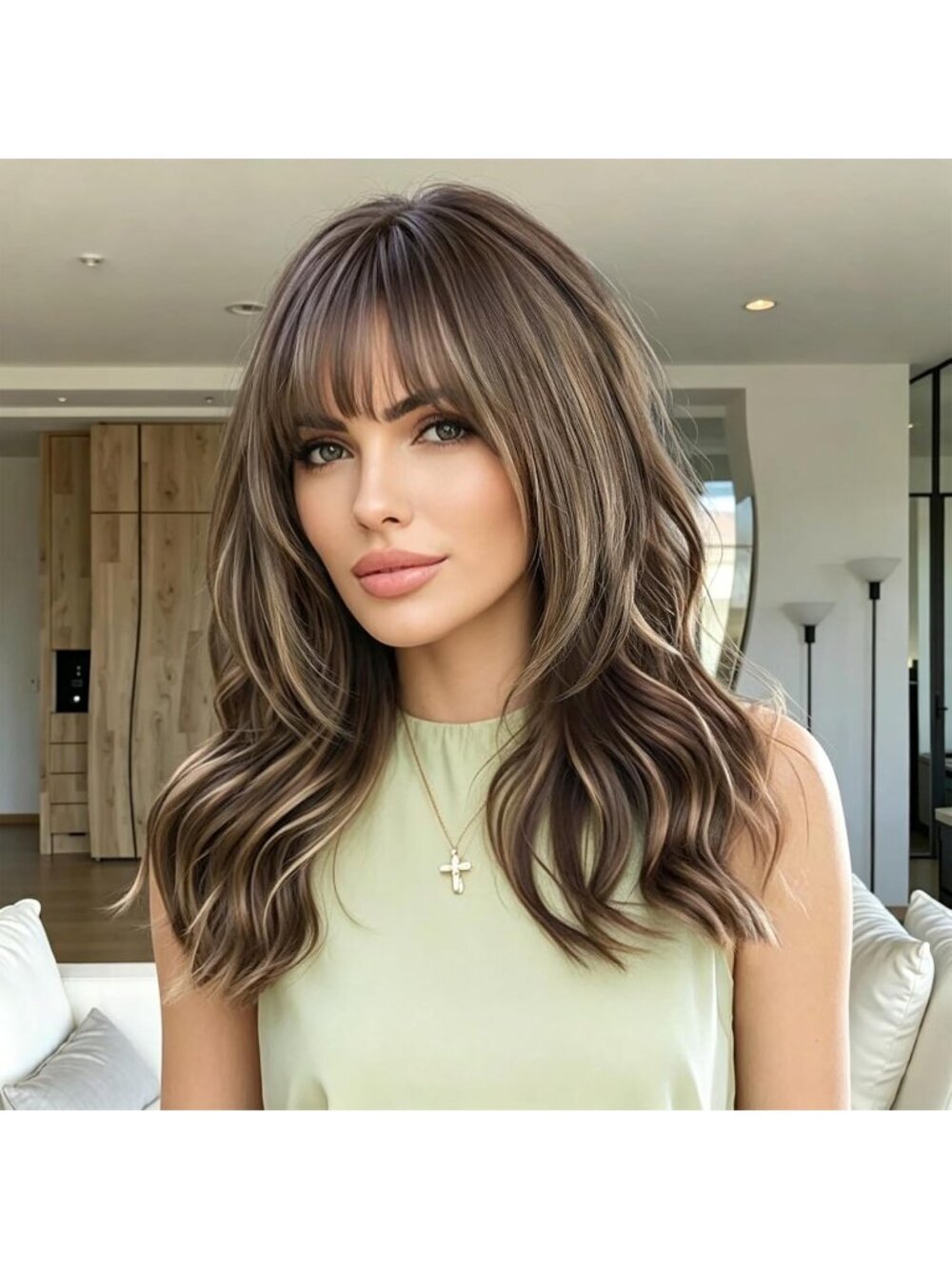 Women's Brown Caramel Natural Looking 18 Inch Classic Synthetic Layered Wavy Wig